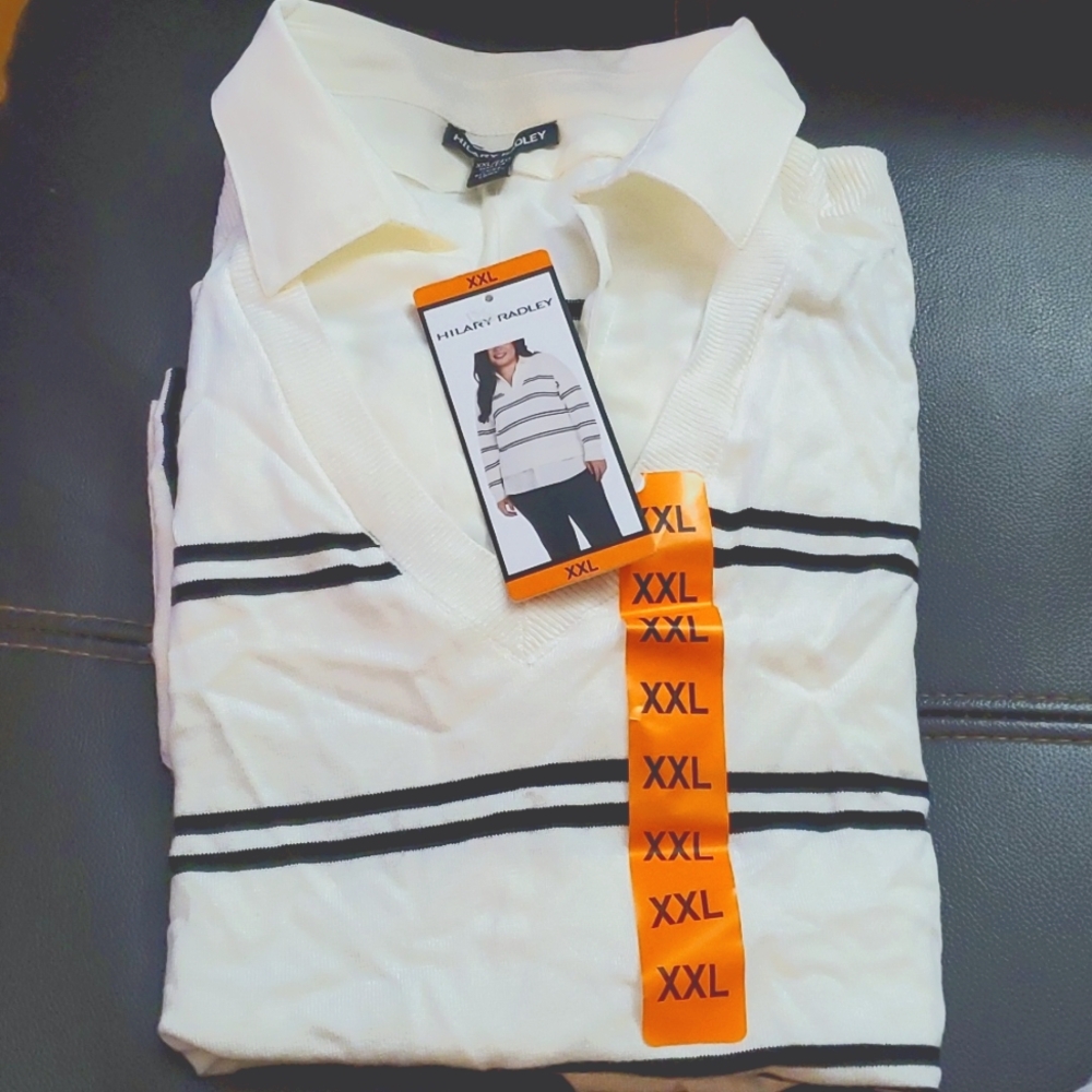Hilary Hadley off black and white stripe 2XL sweater
